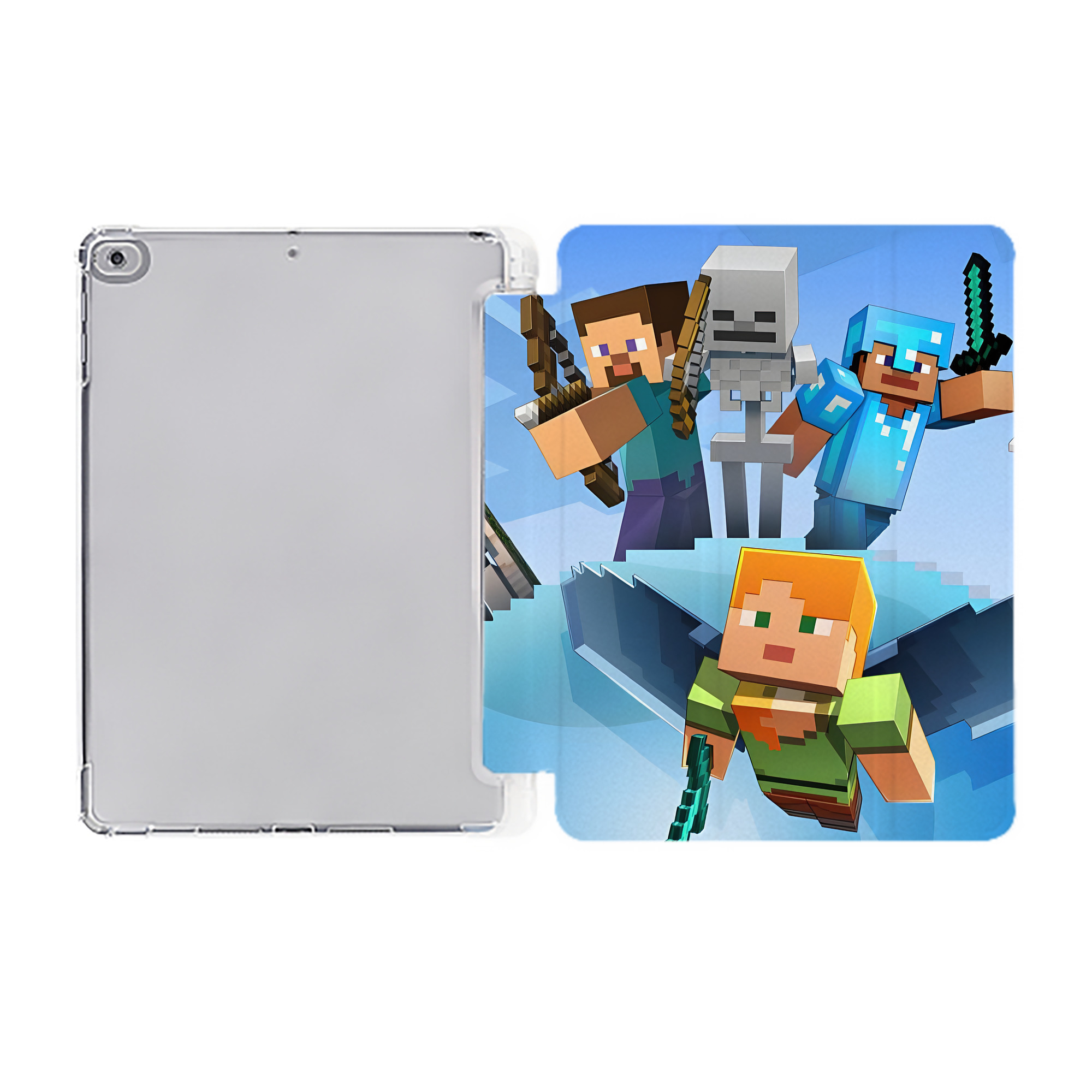 （画像用） マインクラフト ブロックの世界 Minecraft MC Block world IPad ケース ペン収納付き 三つ折りスタンド PUレザー×シリコン 対応機種9.5/10.5/10.9インチ